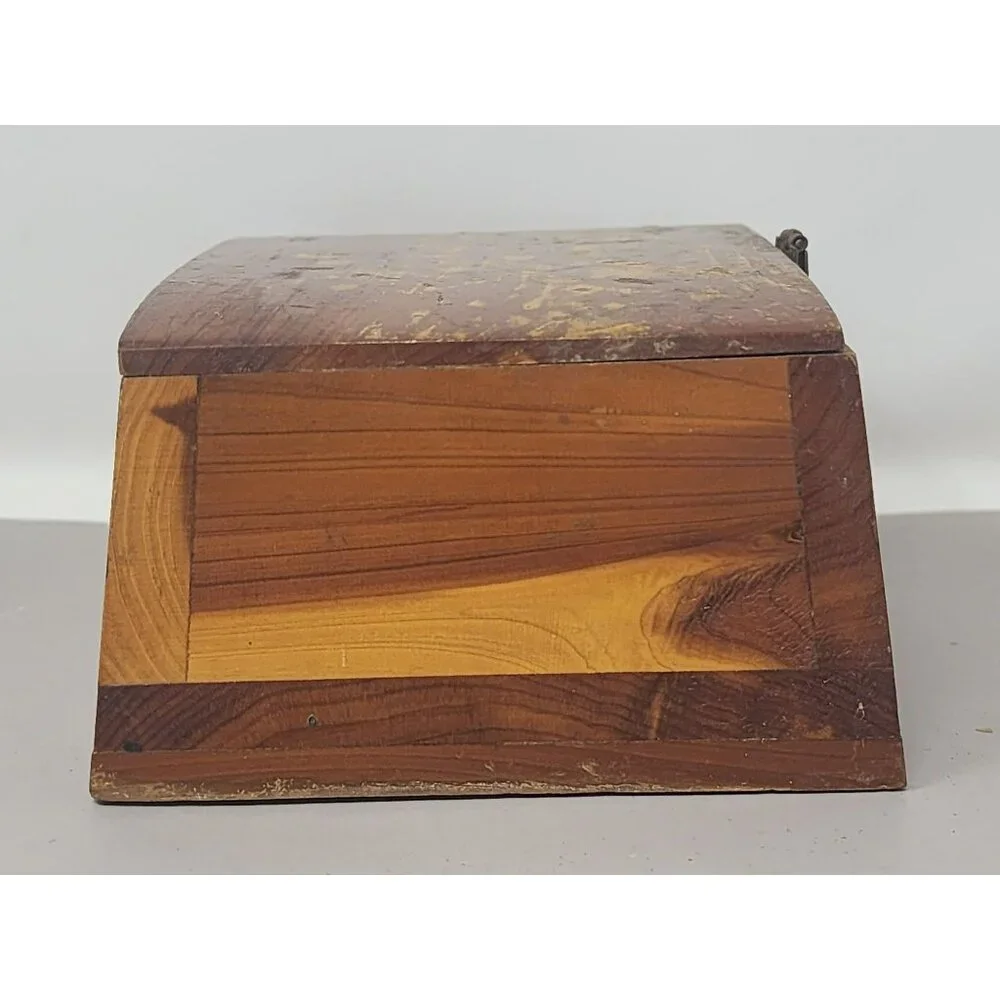 Vintage Small Cedar Wood Jewelry Keepsake Box Solid Wood Construction Stamped101